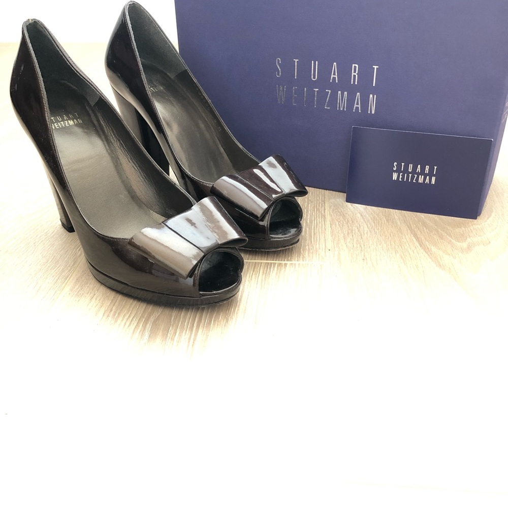 Stuart Weitzman dark chocolate peep-toe pumps